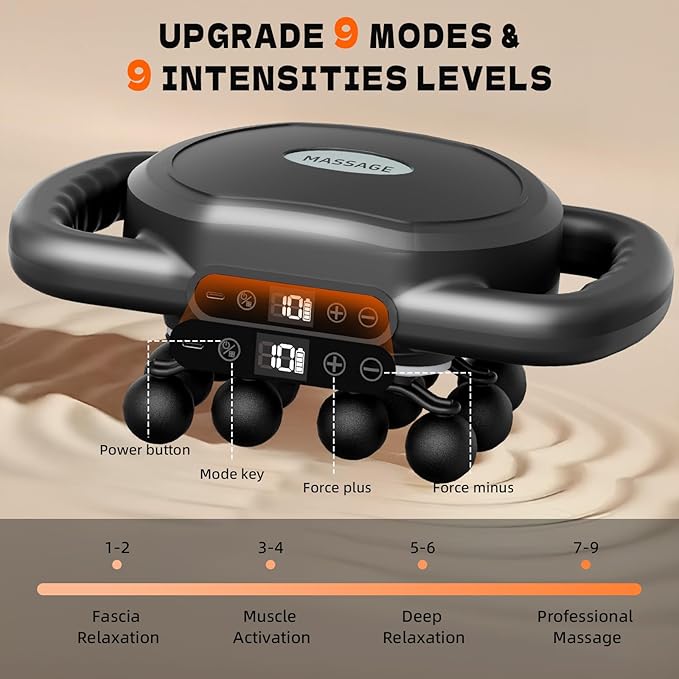 AdamPark Deep Tissue Massager Gun Electric Muscle Massager 12-Head Handheld Massage Gun with 9 Modes Quiet Massager for Back Pain Full Body Muscle Pain Relief Ideal Gifts for Women Men