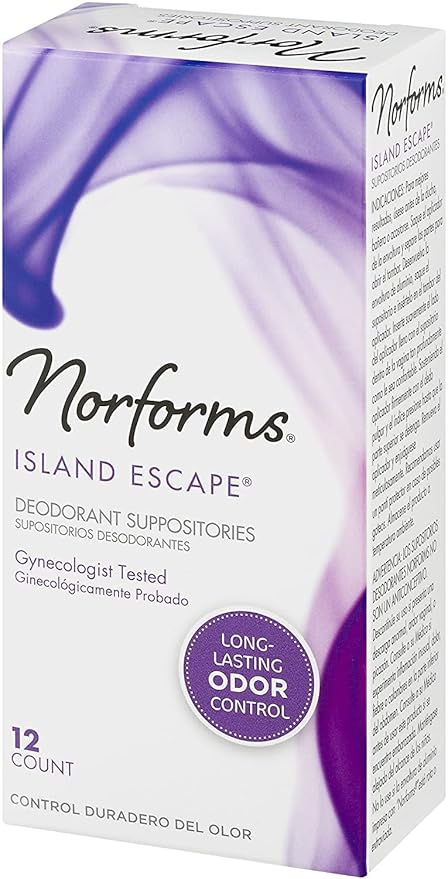 Norforms Feminine Deodorant Suppositories Long Lasting Odor Control Island Escape Scent 12 Count (Pack of 11)