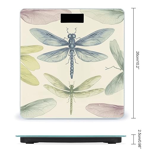 Dragonfly Drawing Bathroom Scale Automatic Power On/Off Body Scales LCD Backlight Display Square Digital Scale Rounded Corners Bathroom Scales for Home Bedrooms