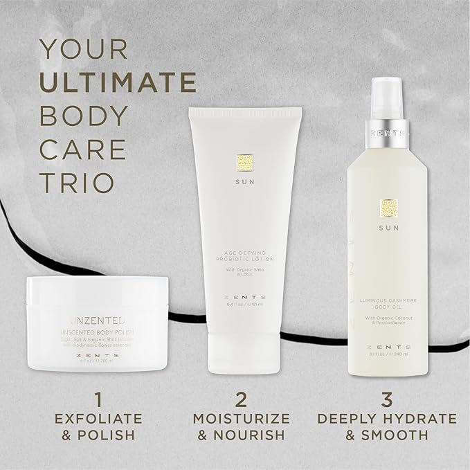 Zents Body Wash and Cashmere Oil Set (Sun Fragrance) Aloe Moisture Body Wash Soften and Moisturize Skin with Vitamin E and Organic Coconut Oil