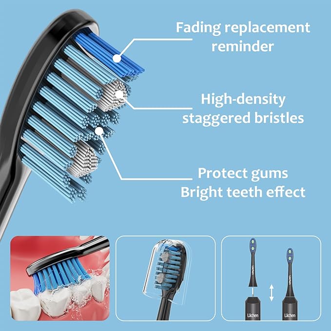 Lächen Electric Toothbrush for Adults – Sonic Rechargeable 5 Modes &amp Smart Timer Travel Case &amp Wireless Charging 4 Brush Heads IPX7 Waterproof (Black)