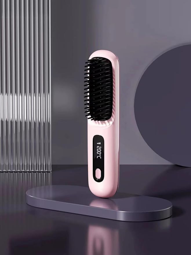 2026 Upgraded Wireless Straight Hair Brush for Short Hair 30s Fast Heating Straightener 3 Temp Settings 2500mAh USB-C Rechargeable Anti-Frizz Styling Tool - White