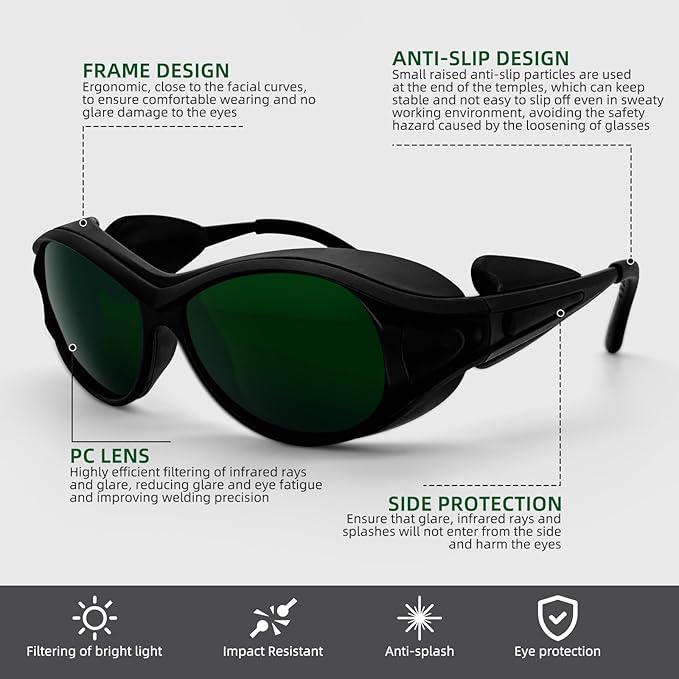 Wrap Around Side Shields &amp TR90 Frame Laser Safety Glasses ANSI Z87.1 for Welding/Red Light Therapy