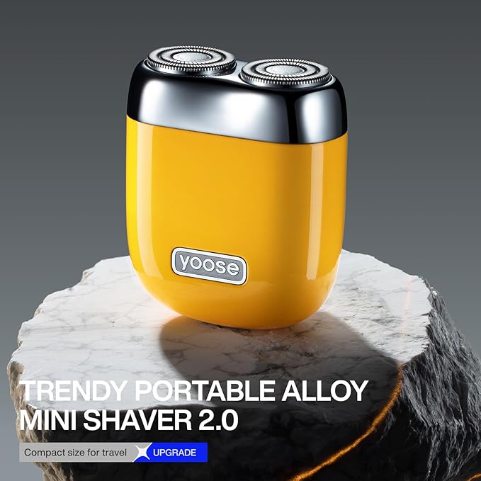 yoose Alloy Mini Shaver Portable Electric Razor for Men IPX7 Waterproof Dry Shave USB-C Rechargeable Easy to Clean Magnetic Detachable Head Cordless Electric Shaver 60 Mins Runtime Yellow