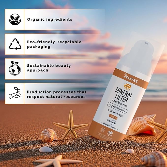Aliye’s Tinted Organic Sunscreen SPF 50+ | Ecocert Cosmos Certified | 100% Mineral &amp Vegan Sun Protection | Safe for Sensitive Skin | 50ml (Medium)