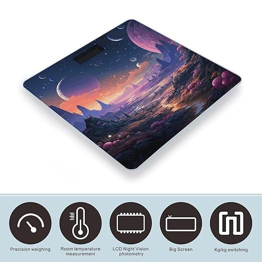 Colorful Retro Space Theme Digital Bathroom Scale for Body Weight Weighing Scale with Backlit LCD Display High Precision Measurements &amp Measures Weight Up to 180kg