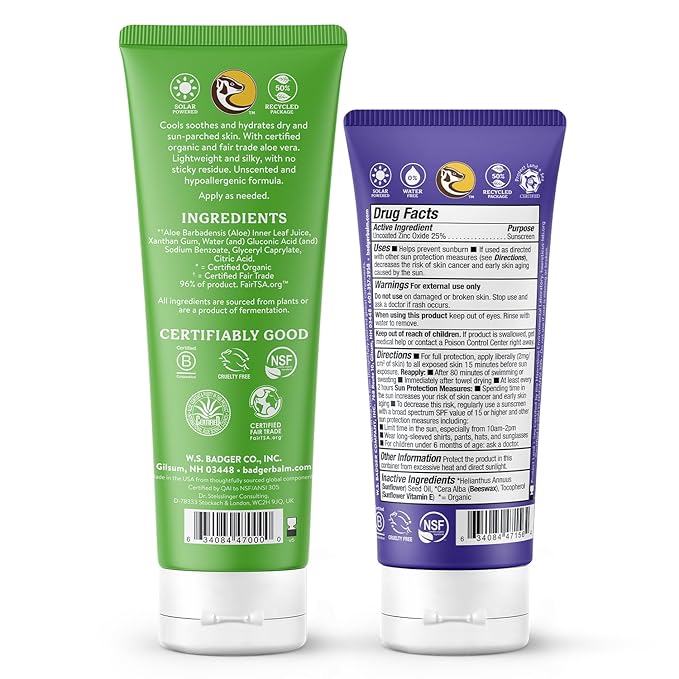 Badger SPF 50 Mineral Sunscreen and Organic Aloe Vera Gel