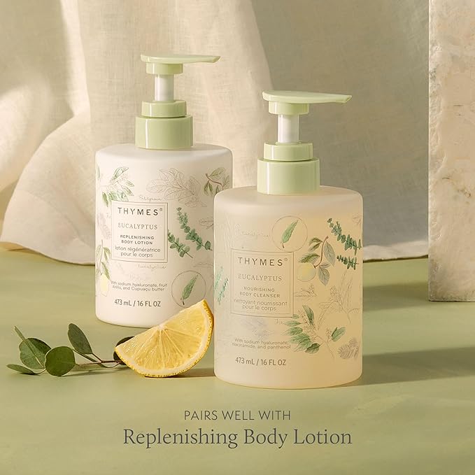 Thymes Nourishing Body Cleanser - Large Moisturizing Body Wash with Pump - Hydrating Cleanser - Notes of Eucalyptus Oil Lemon Petitgrain Bergamot Lemongrass &amp Lush Fir (Eucalyptus 16 fl oz)