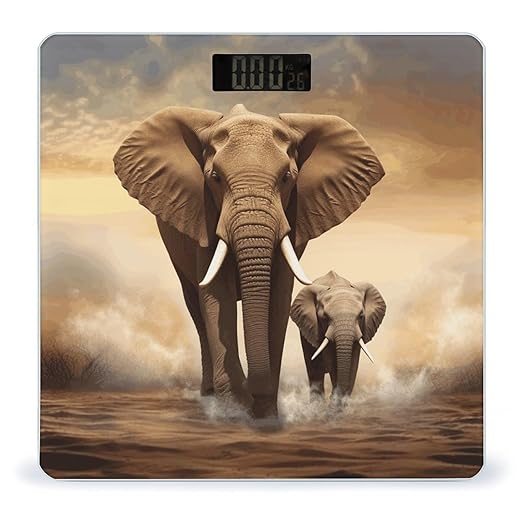 Elephant and Baby Elephant Bathroom Scale for Body Weight Bathroom Weighing Scale with Backlit LCD Display Highly Accurate Measures Weight Up to 180kg