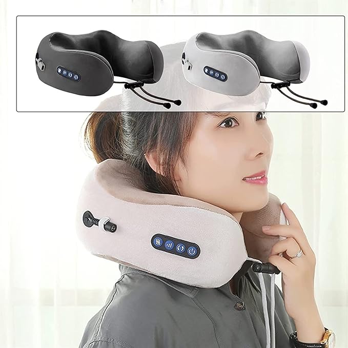 LIPPSY Neck Massager Travel Pillows U-Shaped Memory Foam Neck Pillows &amp Electric Massager for Muscle Shoulder Cervical Pain Stress Relief for Home Office Airplane (Black) (Color : Black)