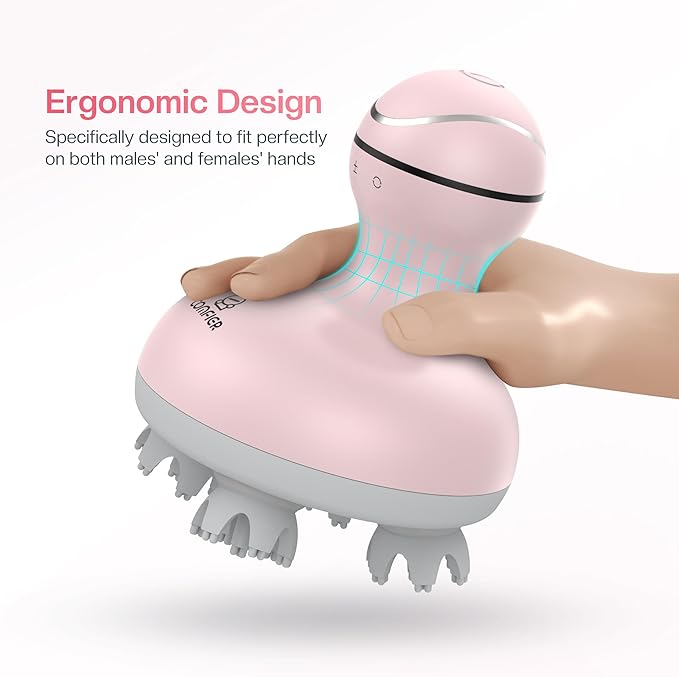COMFIER Scalp Massager for Hair Growth Waterproof &amp Full Body Kneading 84 Massage Nodes Handheld Head Scratcher Cat Massager Pink