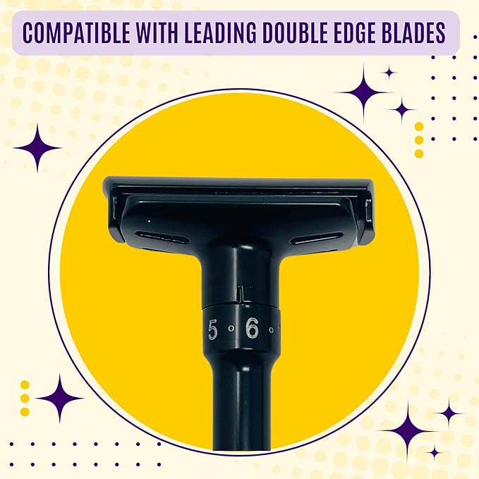 G.B.S Double Edge Safety Razor – Premium Black Steel Shaving Razor with Weighted Handle Leather Travel Case &amp 10 DE Blades – Smooth Close and Comfortable Shave for Men