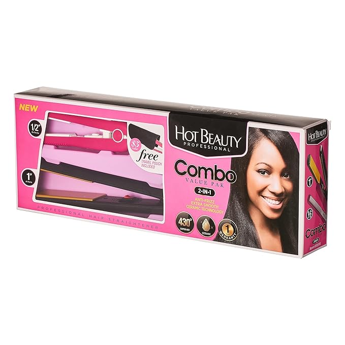 Ceramic High Heat Level Flat Irons 2-in-1 Value Pack 1 and Mini 1/2 with Free Travel Pouch