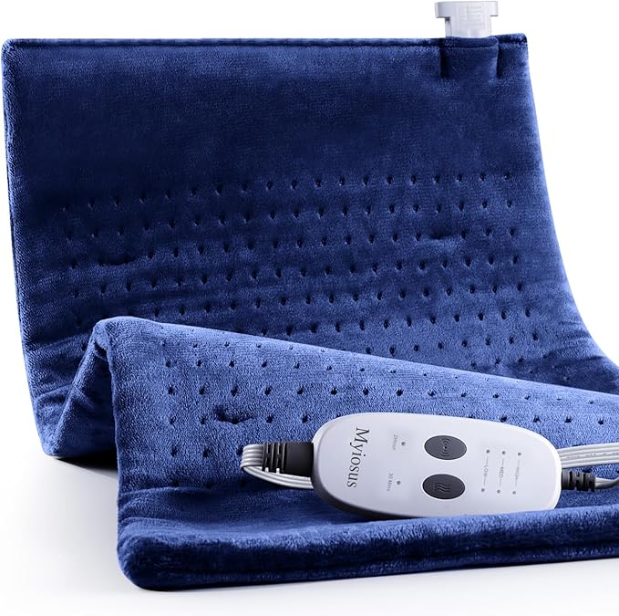 Massaging Weighted Heating Pad for Back Pain ReliefHeating Pads for Neck ShoulderCrampPortable Heated Pad with 3 Heat Settings &amp 6 Massage18 Relaxing CombinationsAuto Off12*24Dark Blue