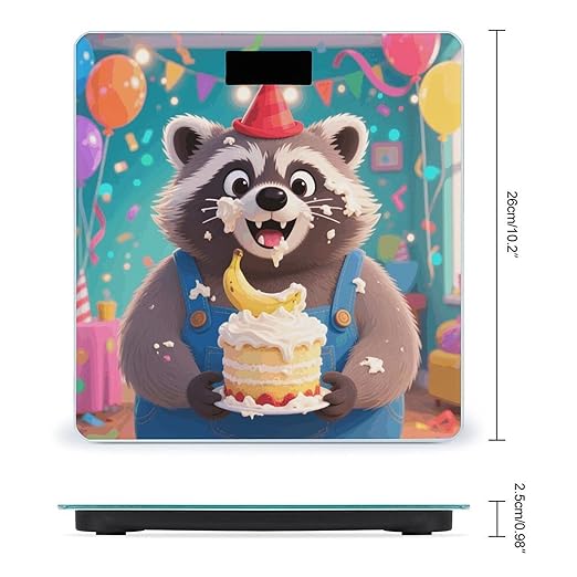 Cute Raccoon Scale for Body Weight Sturdy Tempered Glass Weighing Scales with LCD Display Accurate Digital Bathroom Scale Convenient Body Fat Smart Scales Easy Read
