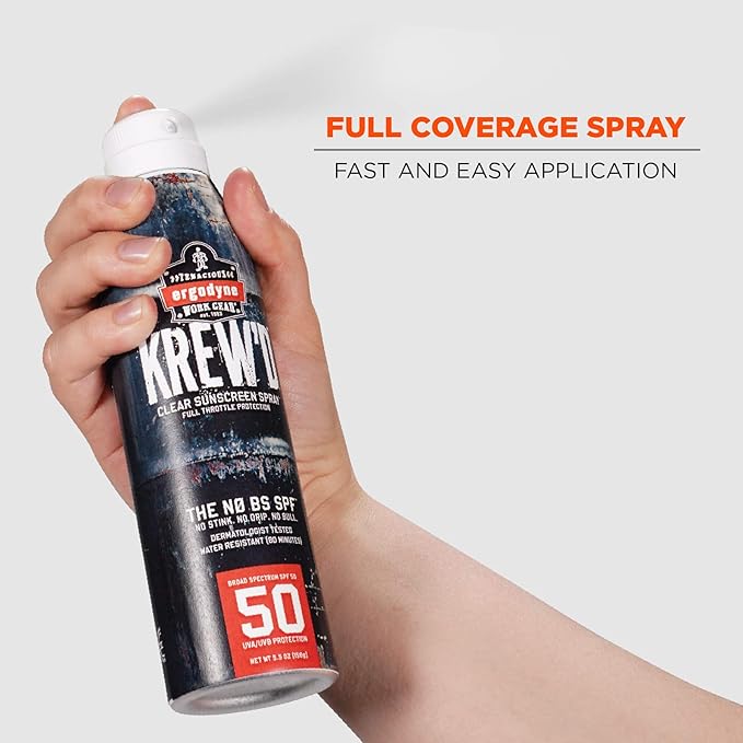 Ergodyne KREW'D 6353 Sunscreen Spray Broad Spectrum SPF 50 Water Resistant 5.5 oz 12-Pack
