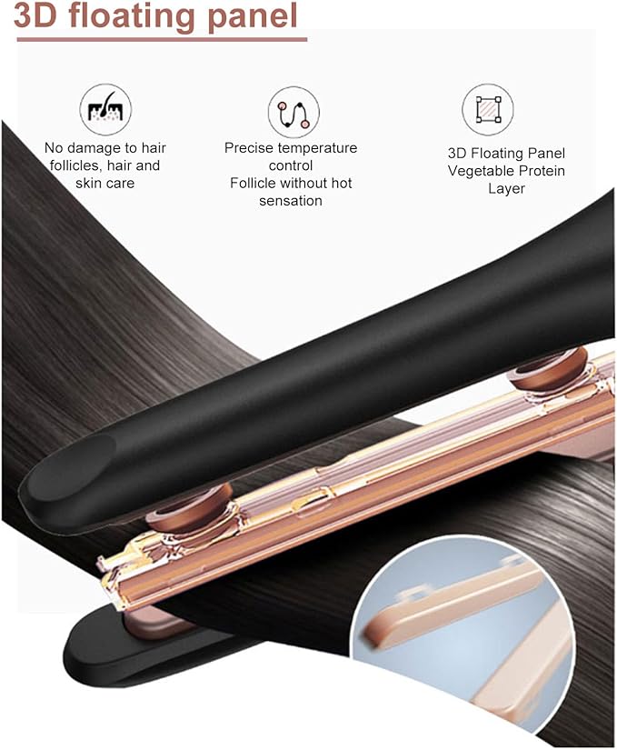 BRRNOO Cordless Flat Iron with Dual Function 4800mAh Battery for All Hair Types Small Flat Iron PI Film Heating Auto Temperature Control Black