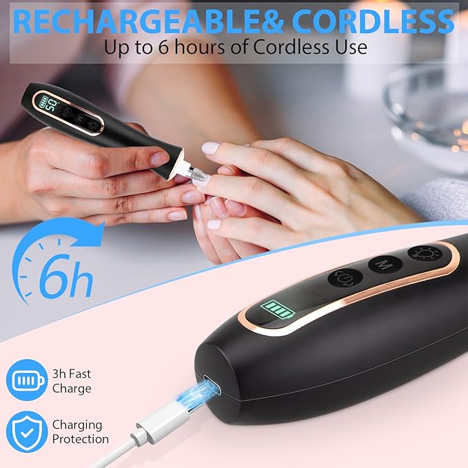 3/8 Inch Curling Iron and 360° LED Light Cordless Electric Nail File Set