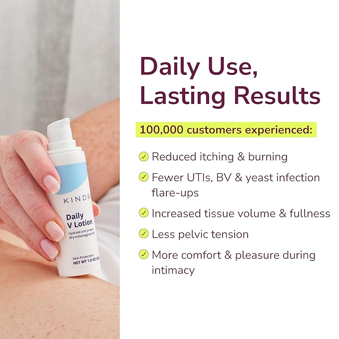 Kindra Daily V Vaginal Moisturizer Lotion - OBGYN Recommended for Dryness &amp Itch with Hyaluronic Acid Prevents Infection &amp Odor - Estrogen-Free Cream pH-Balanced Feminine Care - 60 Applicat