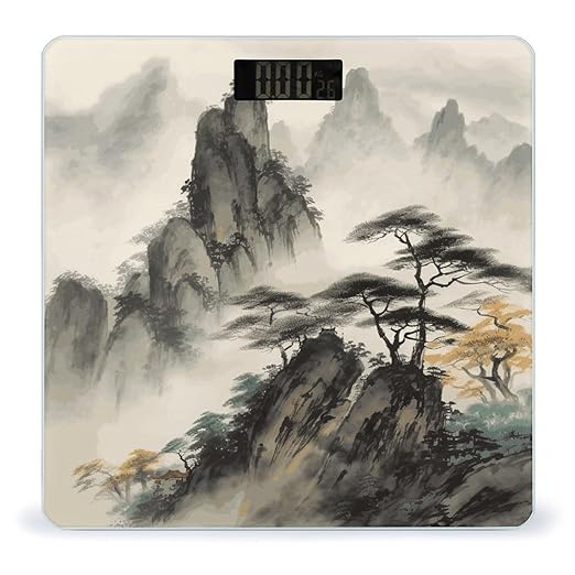Chinese Landscape Painting Weight Scale Digital Electronic Scales Bathroom Scale Larg LCD Backlight Display High Precision MeasurementsTempered Glass