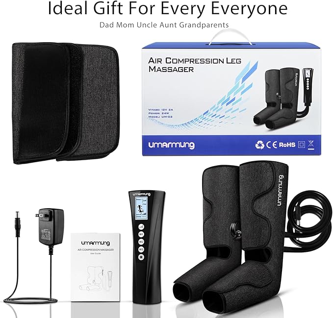 UMARMUNG Air Compression Leg Massager with Heat Gifts for Women Men Mom Dad Leg Foot Massager Gift for Christmas Fathers Day Mothers Day Vericose Veins Edema Muscle Fatigue Cramps Swelling