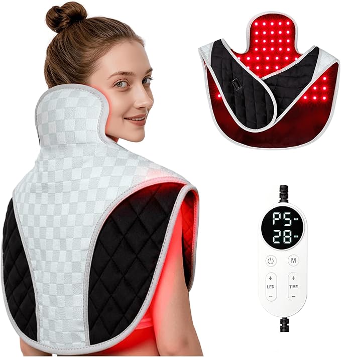Red Light Therapy for Neck and Shoulders 3-in-1 LED Bead 660nm&amp850nm Infrared Light Therapy Belt for Neck Waist Back with Timer Remote Control Wearable Suitable for Home and Office Use