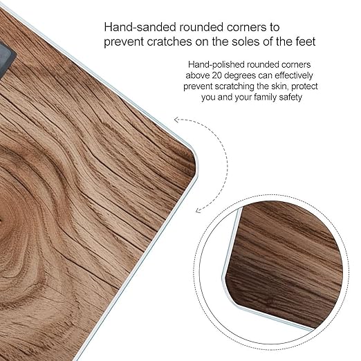 Wood Grain Scale for Body Weight Highly Accurate Digital Bathroom Scale Sturdy Tempered Glass Weighing Scales with LCD Display Fashion Body Fat Smart Scales 400lb