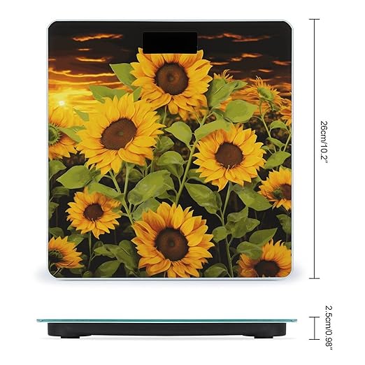 Sun Flower Bathroom Scale Automatic Power On/Off Body Scales LCD Backlight Display Square Digital Scale Rounded Corners Bathroom Scales for Home Bedrooms