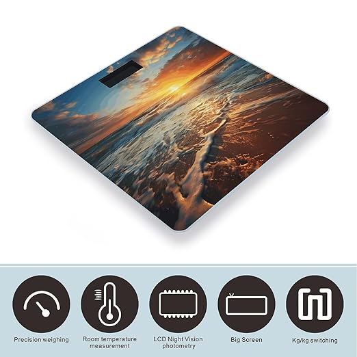 Ocean Sunrise Scale for Body Weight Precision Bathroom Weighing Scales with Back Lit LCD Display Sturdy Tempered Glass Body Weight Scales Digital Bathroom Scale 400lb