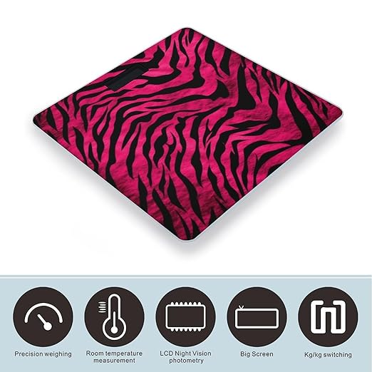 Zebra Tiger Leopard Pink Scale for Body Weight Highly Accurate Digital Bathroom Scale Sturdy Tempered Glass Weighing Scales with LCD Display Fashion Body Fat Smart Scales 400lb