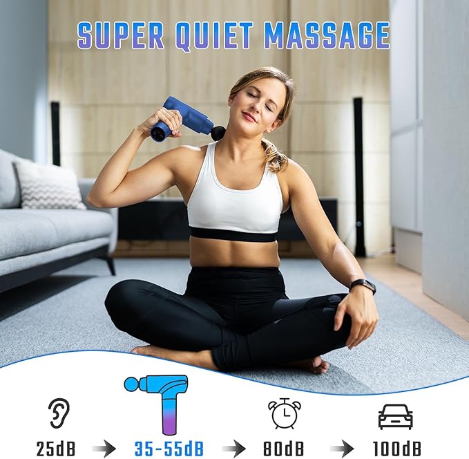 cotsoco Massage Gun Deep Tissue Muscle Massage Gun with 9 Attachment Heads 20 Speeds &amp Silent Brushless Motor for Pain Relief Handheld Percussion Back Massager Gun for Athletes