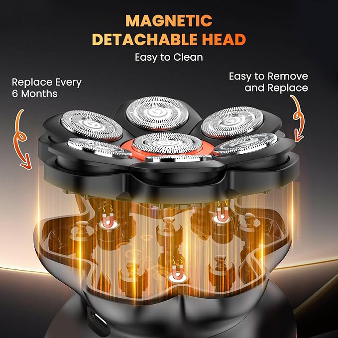 7D Head Shaver for Bald Men Electric Razor with Upgraded Flexible Blades Long Battery Life IPX6 Waterproof LED Display Ergonomic Design Rechargeable 2 Speed Settings Easy to Clean