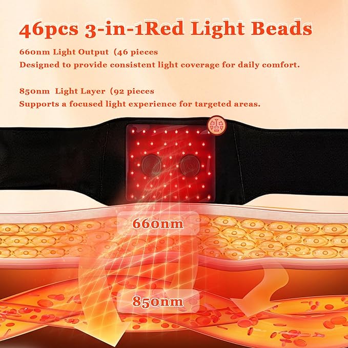Red Light Therapy Belt for Body Cordless Red Light Therapy Wrap with Heat &amp Vibration 660nm &amp 850nm Light Modes 3 Heating Levels 5000mAh Battery Timer for Waist Back Belly Comfort