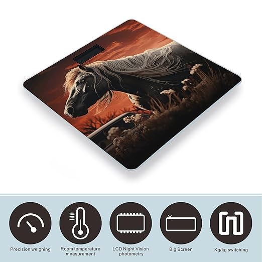 Romantic Mustang Scale for Body Weight Anti-Slip Tempered Glass Digital Bathroom Scales Clear LCD Display Weighing Scale Safe Rounded Corners Smart Scales