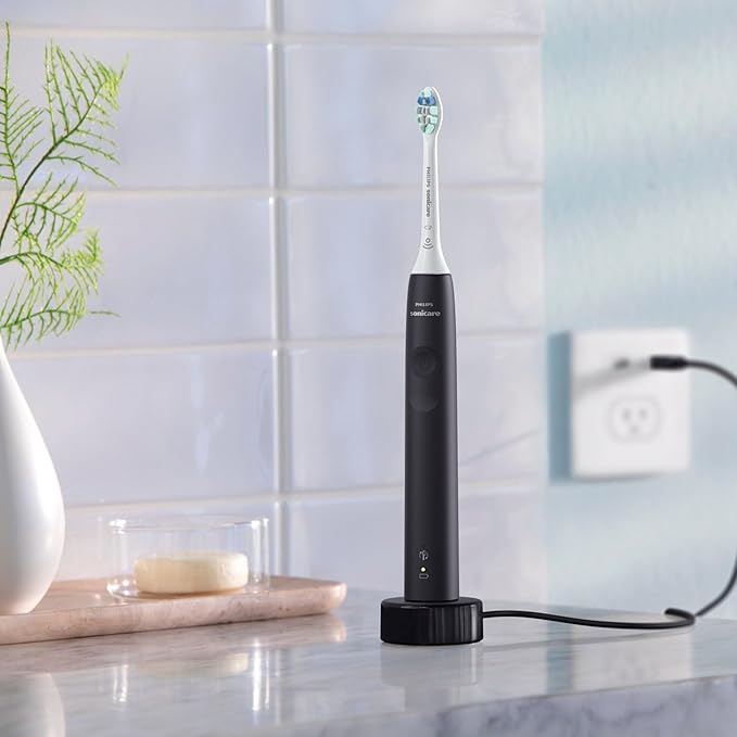 Philips Sonicare Electric Toothbrush with DiamondClean Brush Head 2-Pack Bundle Rechargeable Electric Tooth Brush with Pressure Sensor Sonic Electronic Toothbrush Travel Case Black