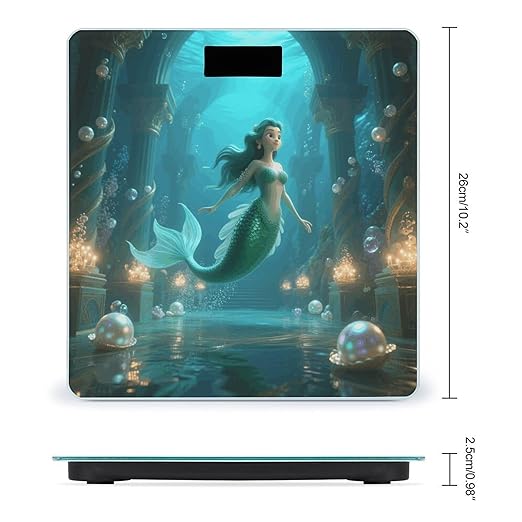 Mermaid in Underwater Palace Scale for Body Weight Sturdy Tempered Glass Weighing Scales with LCD Display Accurate Digital Bathroom Scale Convenient Body Fat Smart Scales Easy Read