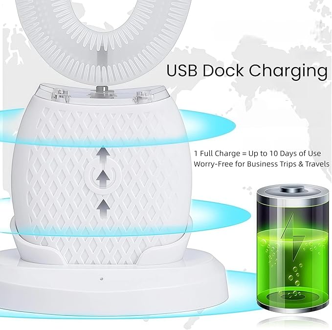 Ultrasonic Toothbrush U-Shaped Toothbrush with Automatic Brushing Technology - 360° Fast-Cleaning whitening Toothbrush Gentle on Teeth Innovative Design Suitable for Everyone
