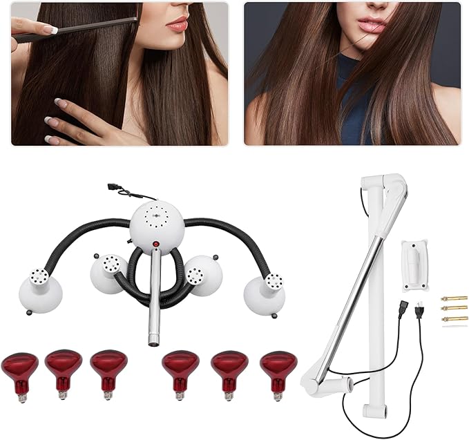 750W Professional Hair Dryer Wall Mounted Hair Dryer with Infrared Heat Bulbs 5 Head Salon Hairdressing Beauty Treatment for Hair Care Coloring Drying Baking
