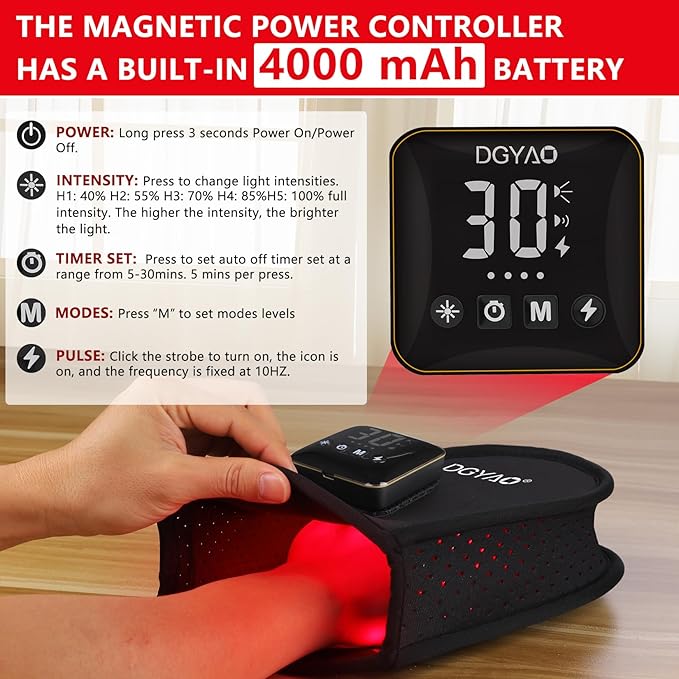 Cordless Red Light Therapy for Hand Near Infrared Light Therapy Device Pulsing for Body Hand Wrist Fingers Joint Pain Relief Muscle Relax Portable for Home Office Business Trip Use