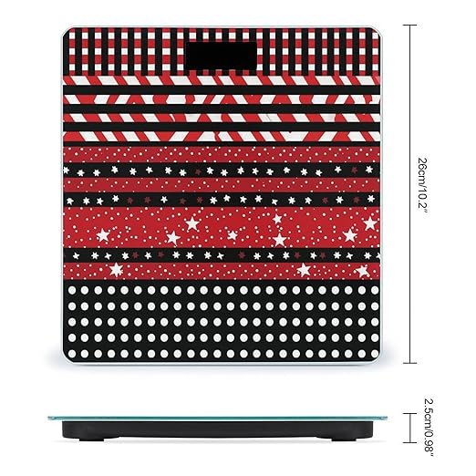 Striped Polka Dot Stars Scale for Body Weight Anti-Slip Digital Bathroom Scale Sturdy Toughened Glass Weighing Scales High Precision Safe Rounded Corners Smart Scales