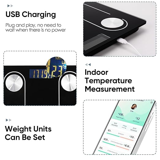 Digital Simple Scale with Led Display Practical Body Fat Scale Bathroom Scale with Smartphone App (Black)