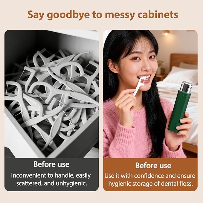 Portable Dental Floss CaseAutomatic Dental Floss Pick CaseRefillable Floss Organizer with 100 PicksDentals Flosss Pick Cases for Cleaning Teeth and Oral Care (3PCS)