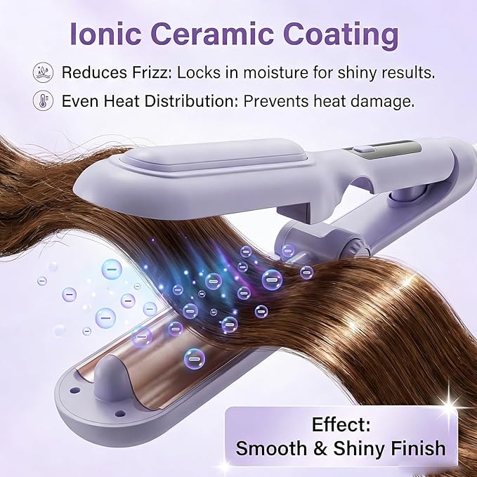 1&amp1.25 Inch Hair Crimper for Women to Adjustable Groove - Deep Waver Crimper Hair Tool - Waver Curling Iron - Anti-Scald Tech Hair Waver - Ionic Ceramic Coating for Long-LastingFast HeatingBlue