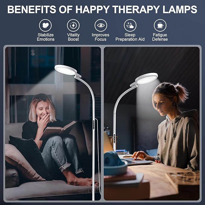 Light Therapy Lamp LED Sunlight Lamp 10000 Lux Full Spectrum Happy Therapy Lamp Floor andDesklamp with 5 Brightness &amp 5 Color Temperatures 3 Heights for Apartment/Office/Home