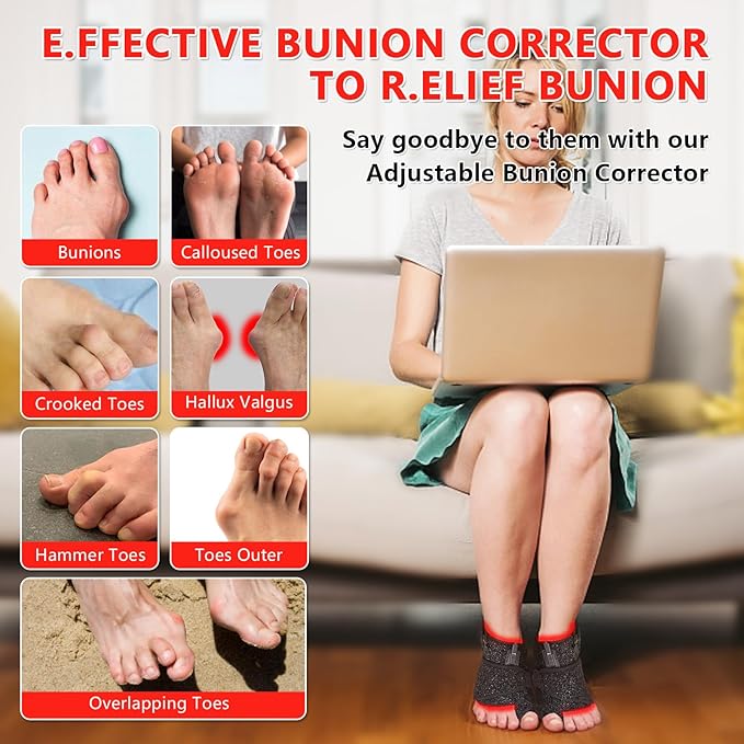 JOBYNA 2PCS in.frared L.Ight T.herapy Bunion Corrector for Women &amp Men 660nm Red L.Ight &amp 850nm I.nfrared L.Ight Big Toe Straightener for Bunion P.a.i.n R.e.l.i.e.f Adjustable Temperature &a