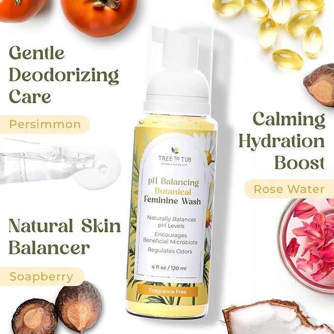 Tree to Tub Botanical Feminine Wash &amp Moisturizing Body Wash Bundle – Gentle Daily Cleansers with Soapberry Rose Water Persimmon Aloe &amp Shea Butter for Delicate Skin and Intimate Care