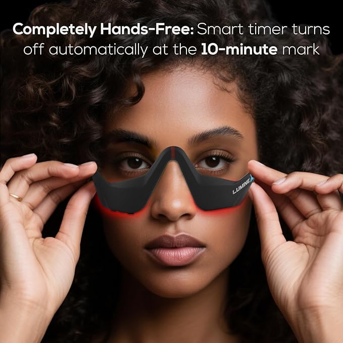 Under-Eye Red Light Therapy Device &amp Microcurrent Eye Massager Puffiness Eye Bags - Red Light Therapy Glasses for Reducing Wrinkles and Fine Lines