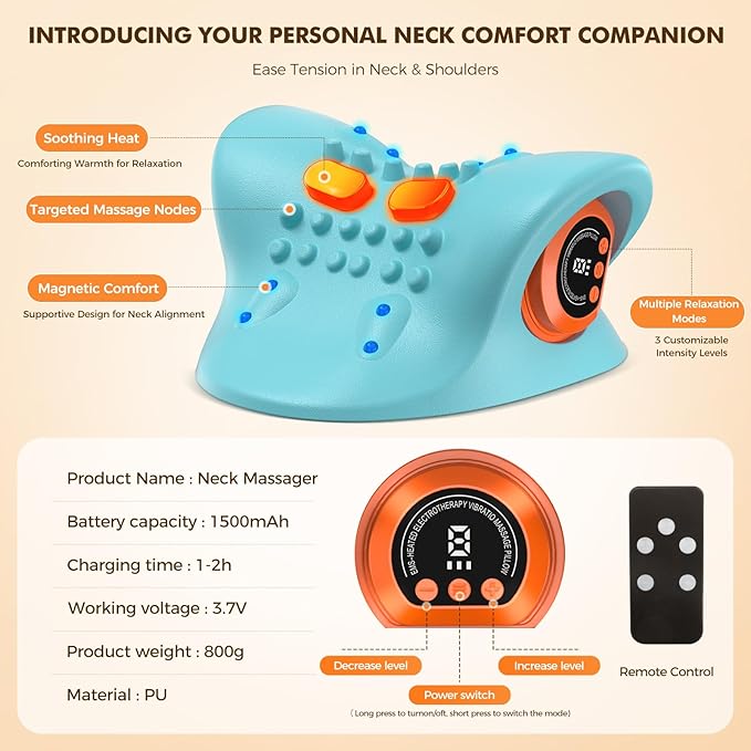 Neck Massager 2026 Portable Neck Traction DeviceCervical with Heating &amp Vibration–Relieve Muscle Tension4-in-1 Neck Customizable Massage Modes with Wireless Remote Control