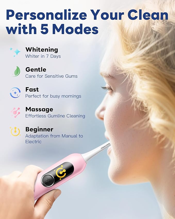 G5S Electric Toothbrush (Pink) + Ultra White Toothpaste 2 Pack 150-Day Rechargeable Toothbrush Visibly Whitens Yellow Teeth