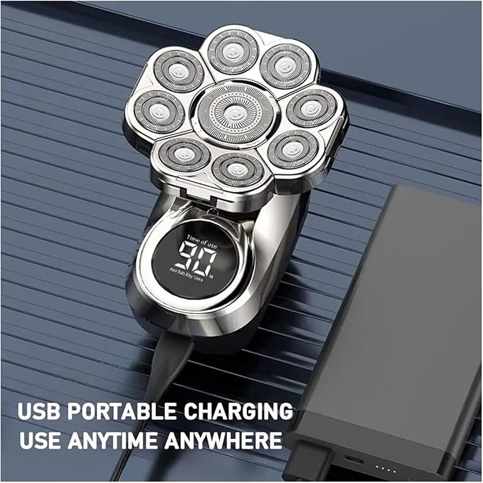 Bawldy Pro Head Shaver 9D Floating Blade Heads Intelligent LED Display IPX7 Waterproof Wet Dry Shaving Rechargeable Cordless Razor(1 Set Silver)